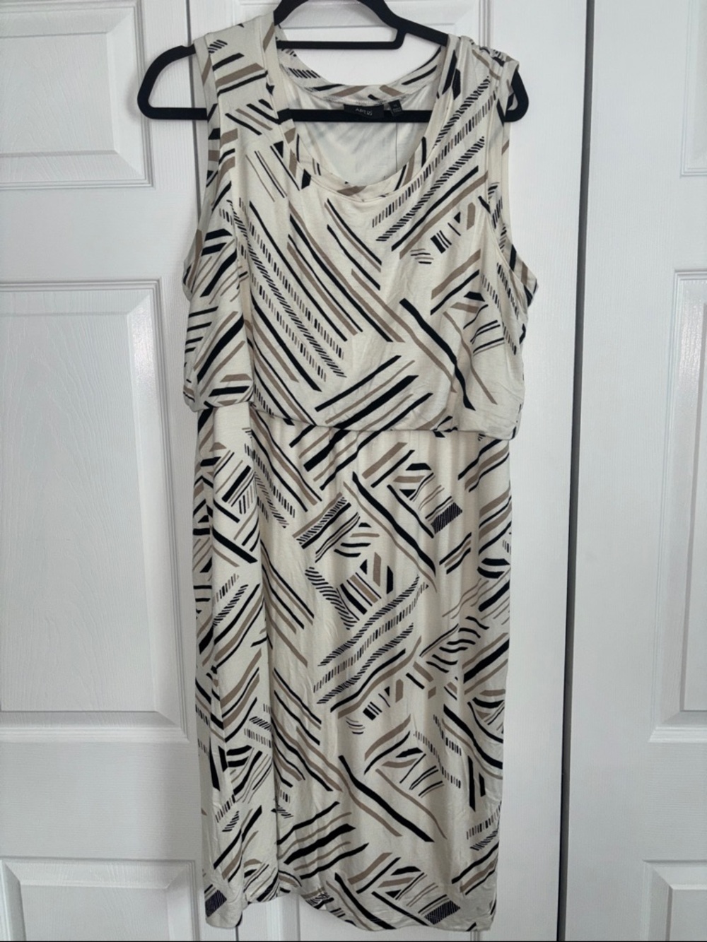 Apt. 9 Cream Midi Dress with Black and Tan Geometric Stripes